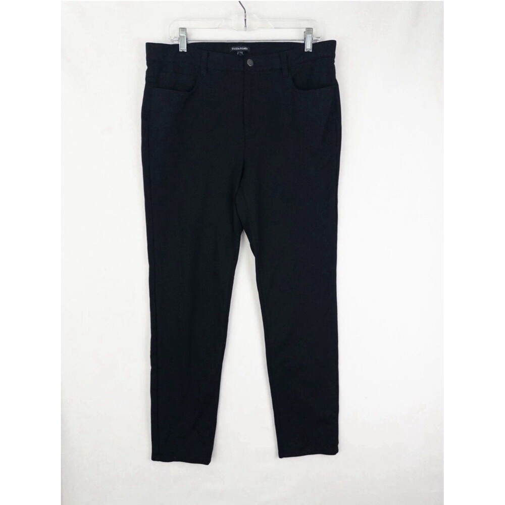 Eileen Fisher Pull On Pants Womens L Black Office Career Flat Front Business